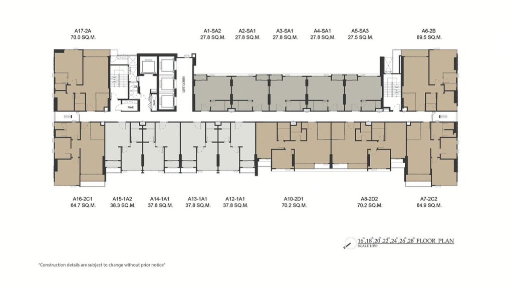 16th, 18th, 20th, 22th, 24th, 26th, 28th Floor Plan