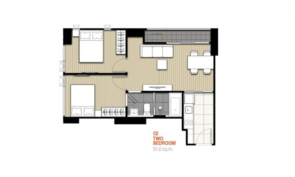 C2 TWO BEDROOM 51.0 sq.m.