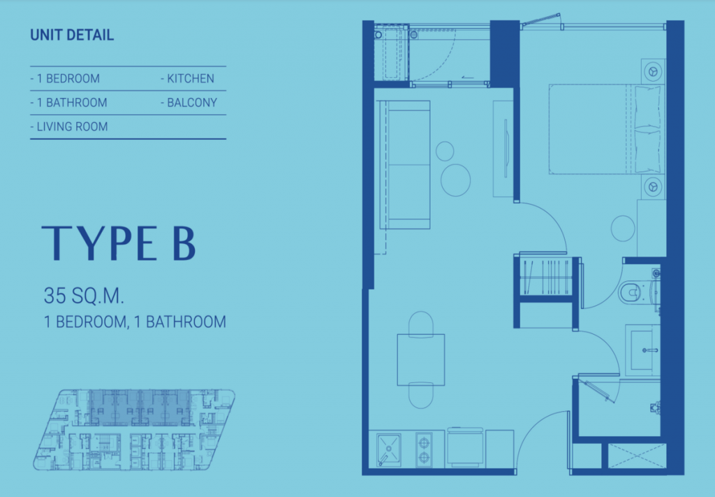 TYPE B 35 SQ.M. 1 BEDROOM 1 BATHROOM