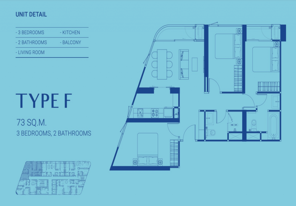 TYPE F 73 SQ.M. 3 BEDROOMS, 2 BATHROOMS