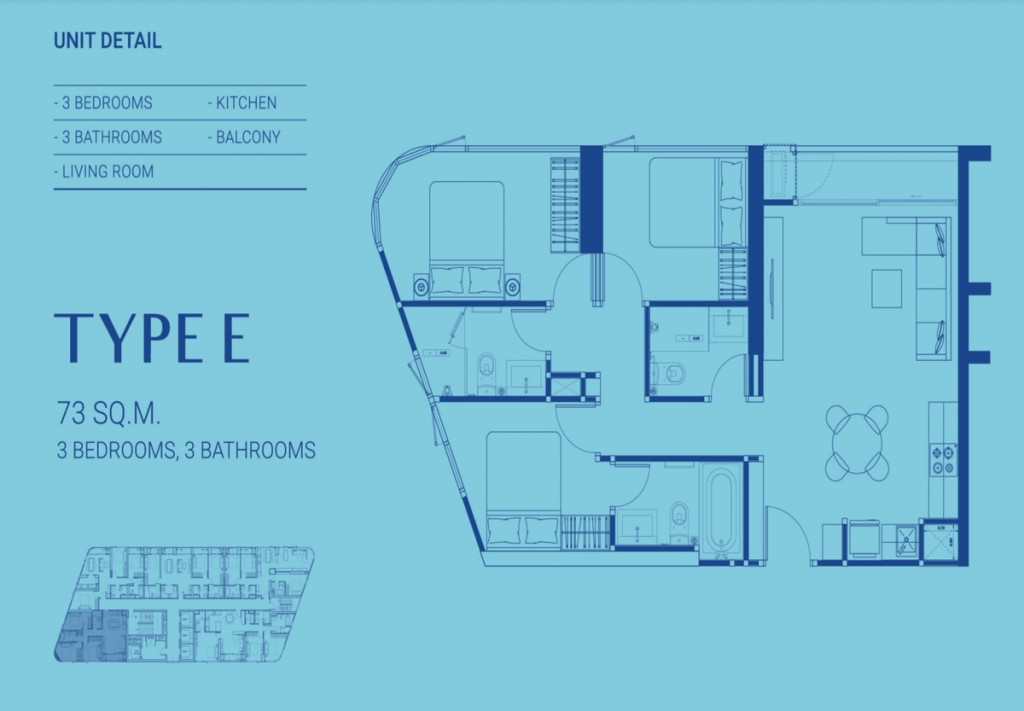TYPE E 73 SQ.M. 3 BEDROOMS, 3 BATHROOMS