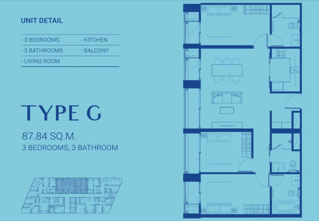 TYPE G 87.84 SQ.M. 3 BEDROOMS, 3 BATHROOMS