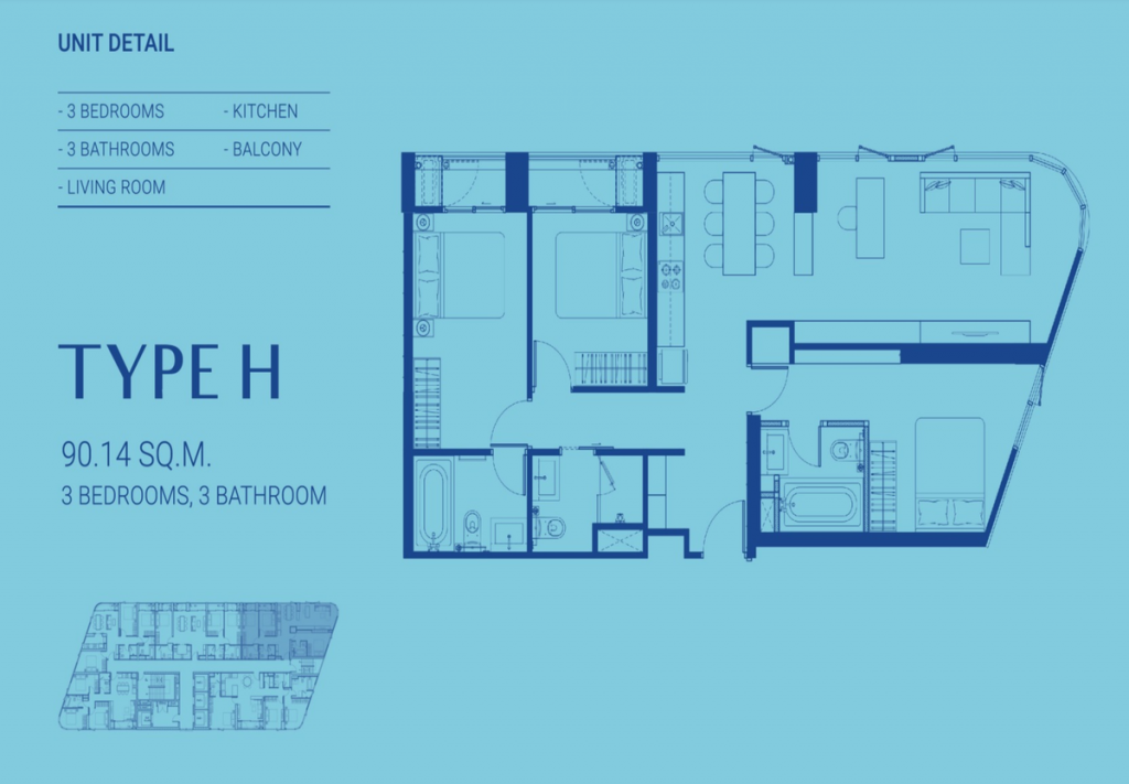TYPE H 90.14 SQ.M. 3 BEDROOMS, 3 BATHROOMS