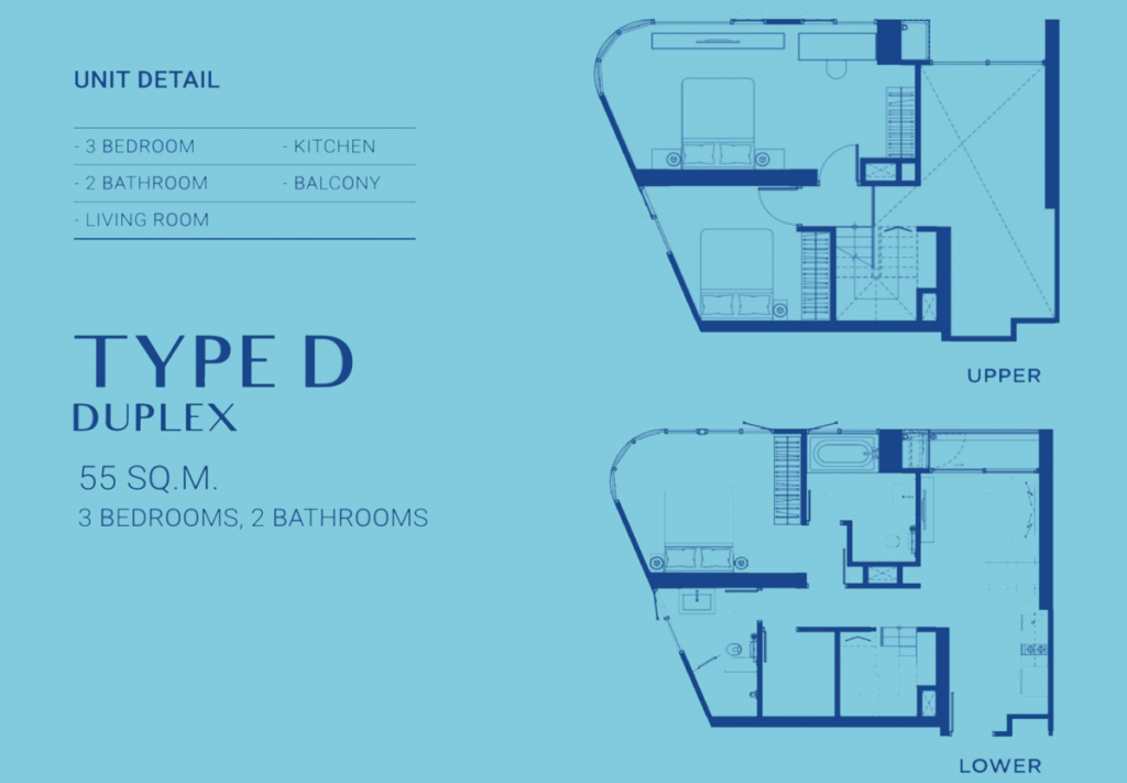 TYPE D DUPLEX 55 SQ.M. 3 BEDROOMS, 2 BATHROOMS