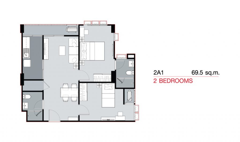 2 Bedrooms 2A1 (69.5 sq.m)