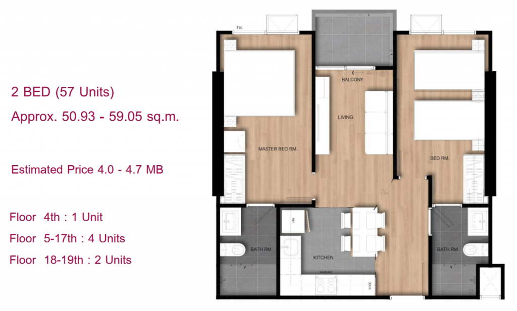 2 Bedroom 50.93-59.05 sq.m.