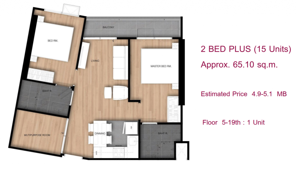 2 Bedrooms Plus 65.10 sq.m.