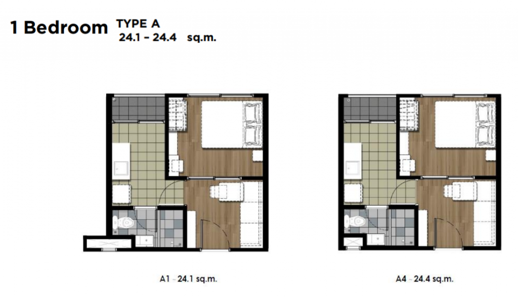 1 bedroom Type A 24.1-24.4 sq.m.