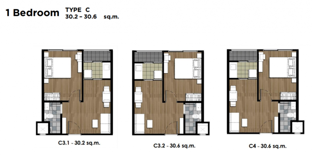 1 bedroom Type C 30.2-30.6 sq.m.