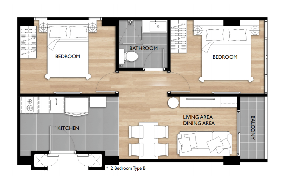 ARISE MAHIDOL 2 BEDROOM 31.8-44.8 SQ.M.