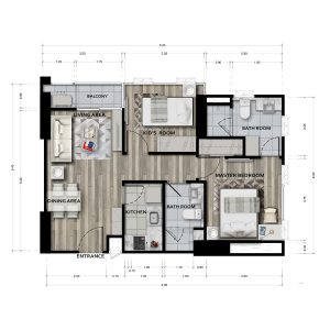 Type F : 53.80 SQ.M - 2 Bedrooms | 1 Bathroom