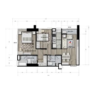 Type H : 61.60 SQ.M. - 2 Bedrooms | 2 Bathrooms | 1 Walk-in Closet